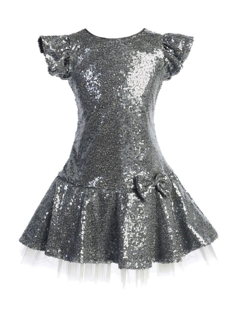 Big Girls Silver Sequin Ruffle Tutu Junior Bridesmaid Dress 8-12 - SophiasStyle.com